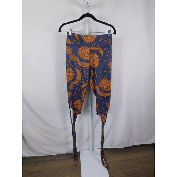 Celestial Sun Moon Stars Leggings Womens Medium Blue Orange Tie Ankle Yoga Wrap - Picture 1 of 11